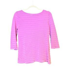 Dana Buchman Pink Textured Knit Top 3/4 Sleeve Boat Neck Sweater Small